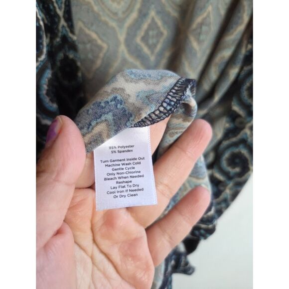 Talbots Navy Blue & Brown Ikat Tapestry Print Jersey Knit  Midi Shirt Dress 14 - Picture 7 of 7